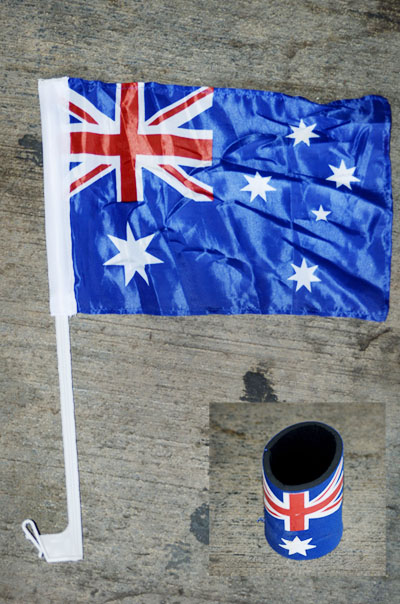 Offending Australian Flag and Stubby Holder